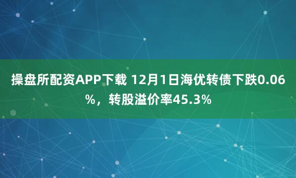操盘所配资APP下载 12月1日海优转债下跌0.06%，转股溢价率45.3%